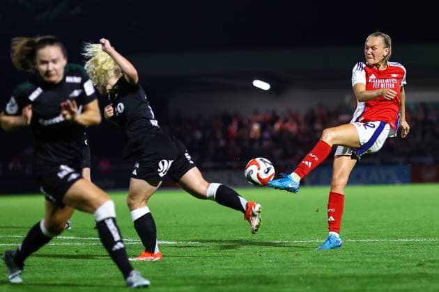 Arsenal gegen Rosenborg 07 September 2024, London UEFA Womens Champions League Qualifier Arsenal gegen Rosenborg Frida Maanum von Arsenal schießt Foto Jacques Feeney Abseits London UK  Copyright: xJacquesxFeeneyx xOffsidexOffside