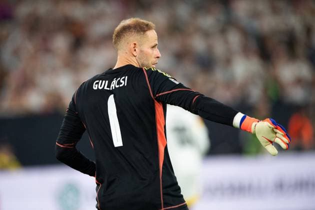 Goalkeeper GULACSI Peter HUN gestures, gesticulates, Soccer Nations League Germany GER Hungary HUN 5 0 on 07 09 2024 in Duesseldorf,