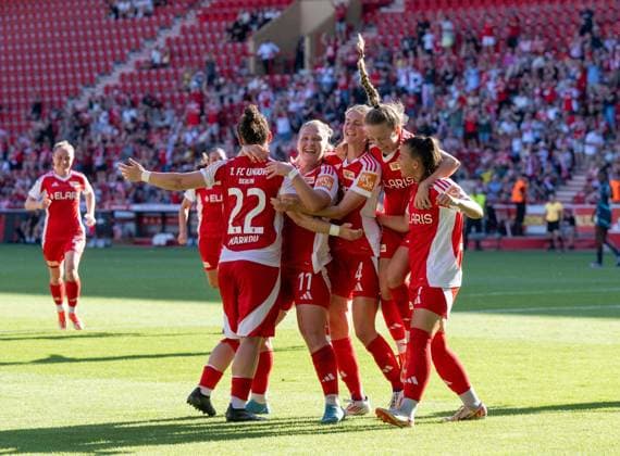 Soccer, Women, Season 2024 2025, DFB Cup 2 Round , 1 FC Union Berlin RB Leipzig, f l Eleni Markou 1 Women 1 FC Union , Dina Orschmann 1 Women 1 FC Union , Marie Becker 1 Women 1 FC Union , Lisa Heiseler 1 Women 1 FC Union , Korina Janez 1 Women 1 FC Union , Cheering after goal to 1 0, 08 09 2024, Copyright: xMatthiasxKochx