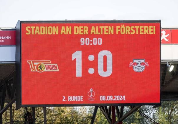 Soccer, Women, Season 2024 2025, DFB Cup 2 Round , 1 FC Union Berlin RB Leipzig, Scoreboard with 1 0 final score, 08 09 2024, Copyright: xMatthiasxKochx