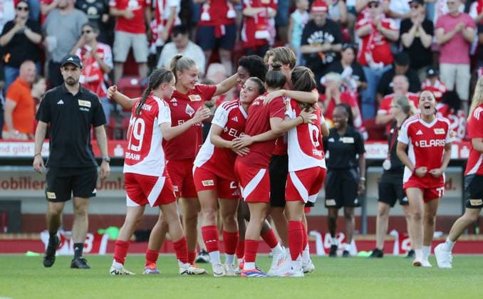 Union women cheer after the end of the match Joy Emotion Cheering Sport Football Soccer Women DFB Cup 2nd round Season 2024 2025 08 09 2024 1 FC Union Berlin vs RB Leipzig RBL DFL regulations prohibit any use of photographs as image sequences and or quasi video