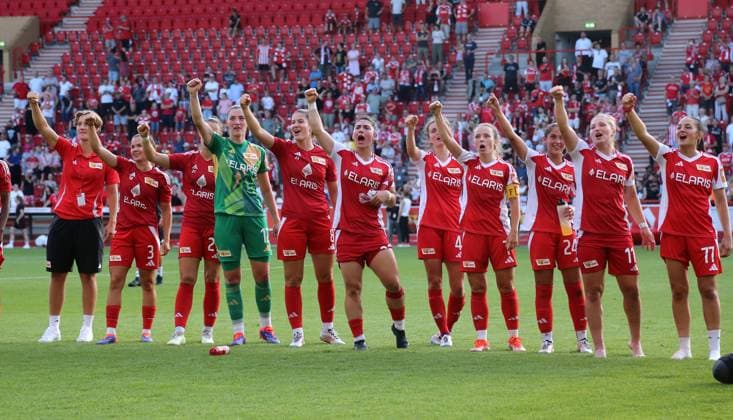 Union women cheer after the end of the match Joy Emotion Cheering Sport Football Soccer Women DFB Cup 2nd round Season 2024 2025 08 09 2024 1 FC Union Berlin vs RB Leipzig RBL DFL regulations prohibit any use of photographs as image sequences and or quasi video