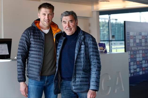 RSC Anderlecht v Olympiacos - Europa League day-1 Eddy Merckx with his son Axel Merckx pictured at the training grounds of RSCA prior the UEFA Europa League 1st leg Round of 32 match between RSC Anderlecht and Olympiacos at the Constant Vanden Stock stadium in Anderlecht, Belgium. ***ANDERLECHT, BELGIUM - 17 2 2016 Anderlecht Belgium  Copyright: xJdmx 10570683-031