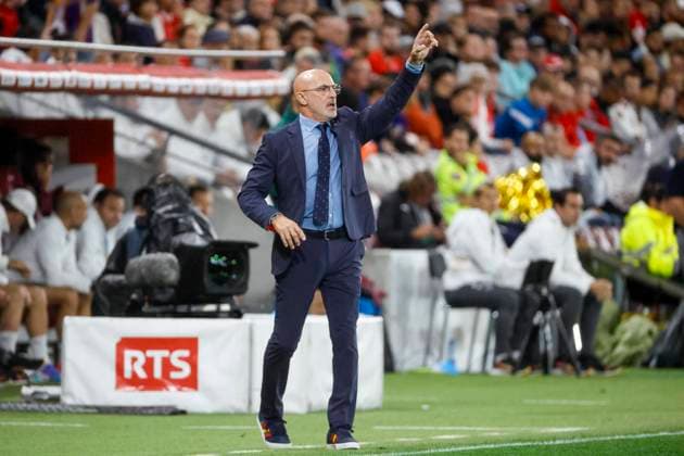 Luis de la Fuente Spain, Coach , UEFA , Nations League, Group A, Switzerland vs Spain, 08 09 2024, Stade de Geneve, Geneva, Switzerland Geneva Stade de Geneve Geneva Switzerland Copyright: xGrantxHubbsx