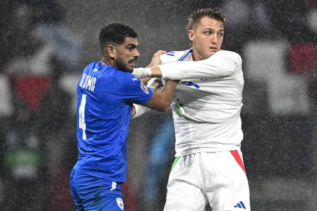 Db Budapest (Ungheria) 09 09 2024 - Nations League Israele-Italia foto Daniele Buffa Image nella foto: Mateo Retegui-Raz Shlomo 