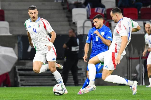 Israel v Italy - UEFA Nations League 2024 25 League A Group A2 Alessandro Buongiorno and Liel Abada are in action during Israel vs. Italy: matchday 2 of UEFA Nations League 2024-2025, in Budapest, Hungary, on September 9, 2024, at Bozsik Arena. Budapest Hungary  Copyright: xFlaviuxBuboix originalFilename:buboi-notitle240909_np2T7.jpg