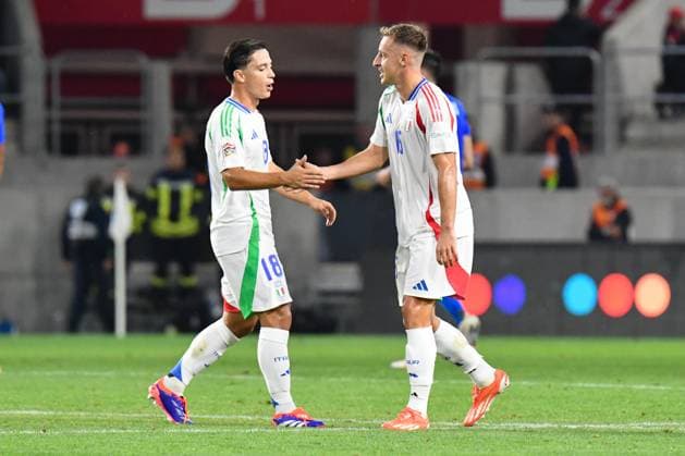 Israel v Italy - UEFA Nations League 2024 25 League A Group A2 Giacomo Raspadori and Davide Frattesi celebrate after scoring during Israel vs Italy: matchday 2 of UEFA Nations League 2024-2025, in Budapest, Hungary, on September 9, 2024, at Bozsik Arena. Budapest Hungary  Copyright: xFlaviuxBuboix originalFilename:buboi-notitle240909_np6dW.jpg
