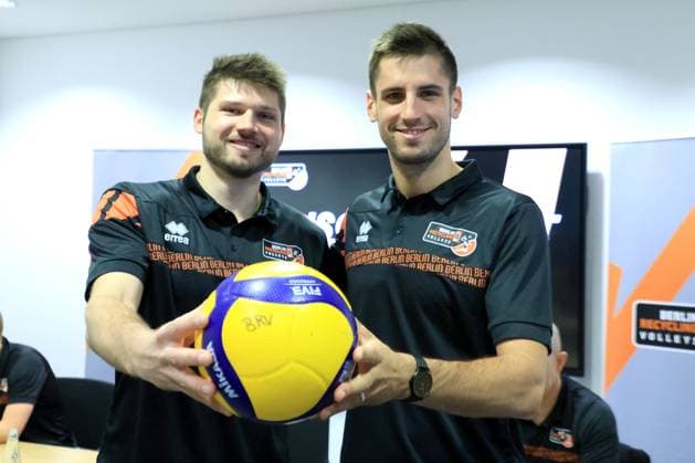 DEU, DVV, 1 VBL, BR Volleys, season kick-off press conference, 10 09 2024, Berlin, Berlin, DEU, DVV, 1 VBL, BR Volleys, season kick-off press conference, in the picture Ruben Scott and Moritz Reichert Photo Juergen Engler nordphoto GmbH nordphotoxGmbHx xEngler nph00076