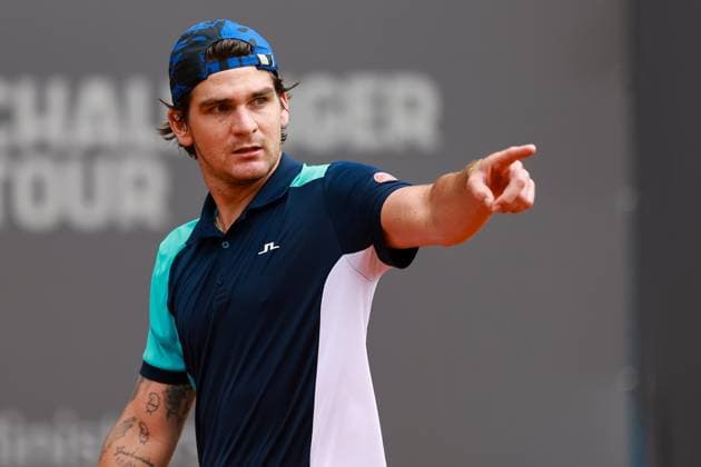 SZCZECIN, 10.09.2024 TURNIEJ TENISA ZIEMNEGO ATP, Tennis Herren CHALLENGER INVEST IN SZCZECIN OPEN 2024 NZ THIAGO SEYBOTH WILD GESTYKULUJE PO WYMIANIE PILEK THIAGO SEYBOTH WILD GESTURES DURING THE GAME KRZYSZTOF CICHOMSKI NEWSPIX.PL --- Newspix.pl POLAND OUT!  240910KCI051