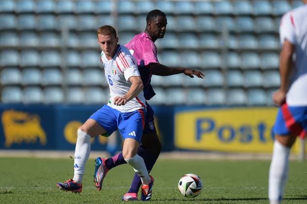 Italia s U20Pietro Comuzzo in action against Germany s U20 Ilyas Ansah during the match Elite League Italy U20 - Germany U20 at the Manlio Scopigno stadium in Rieti, Italy on september 10, 2024  Copyright: xGianlucaxVannicelli IPAxSportx x xx IPA_49524846 IPA_Agency_IPA49524846