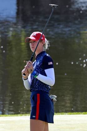 GAINESVILLE, VA - SEPTEMBER 10: Team USA golfer Nelly Korda putts on the 14th hole during the first day of practice for the 2024 Solheim Cup at Robert Trent Jones Golf Club at Gainesville, Virginia. (Photo by Brian Spurlock Icon Sportswire) GOLF: SEP 10 LPGA, Golf Damen Solheim Cup EDITORIAL USE ONLY Icon24091011
