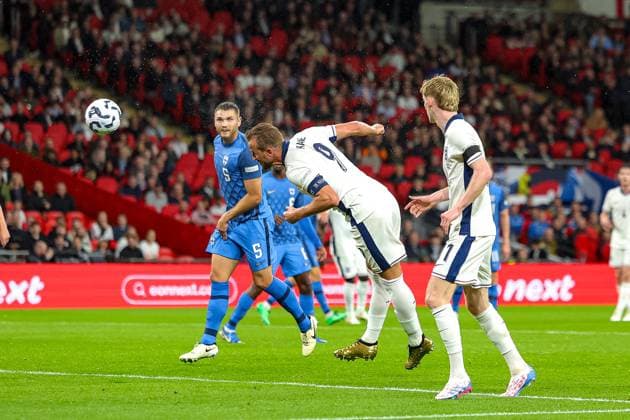 England v Finland UEFA Nations League 10 09 2024. Harry Kane (9) of England heads towards goal during the UEFA Nations League match between England and Finland at Wembley Stadium, London, England on 10 September 2024. Editorial use only , Copyright: xNigelxKeenex PSI-20385-0013
