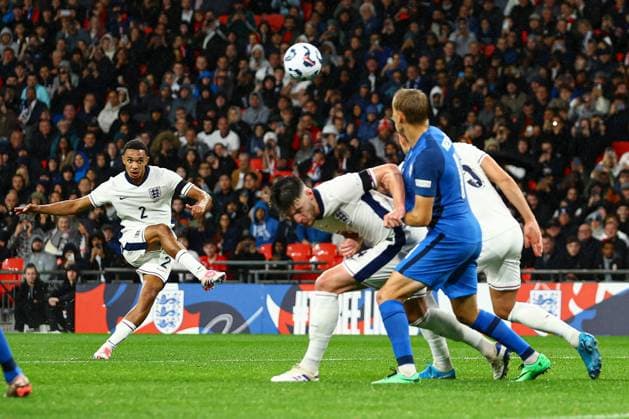 Trent Alexander-Arnold of England takes a free-kick but it goes wide England v Finland, UEFA Nations League, League B, Group 2, Football, Wembley Stadium, London, UK, 10 Sep 2024 EDITORIAL USE ONLY No use with unauthorised audio, video, data, fixture lists, club league logos or live services. Online in-match use limited to 120 images, no video emulation. No use in betting, games or single club league player publications.  Copyright: xKieranxMcManus Shutterstockx 14706825ce