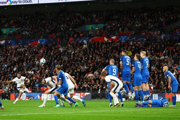 Trent Alexander-Arnold of England takes a free-kick but it goes wide England v Finland, UEFA Nations League, League B, Group 2, Football, Wembley Stadium, London, UK, 10 Sep 2024 EDITORIAL USE ONLY No use with unauthorised audio, video, data, fixture lists, club league logos or live services. Online in-match use limited to 120 images, no video emulation. No use in betting, games or single club league player publications.  Copyright: xKieranxMcManus Shutterstockx 14706825cf
