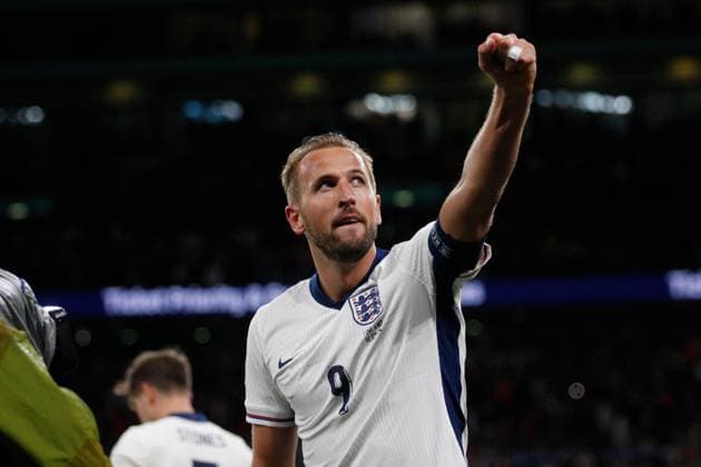 Harry Kane of England celebrates as he scores on his 100th England Cap England v Finland, Football, UEFA Nations League, Wembley Stadium, Wembley, London, UK - 10 09 2024 Editorial use only  Copyright: xAnthonyxHanc Shutterstockx 14710566d