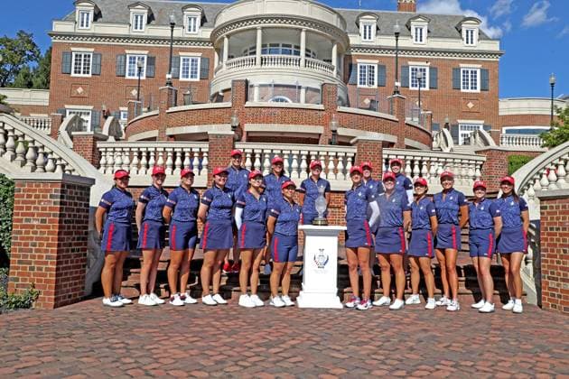 GAINESVILLE, VA - SEPTEMBER 10: Team USA poses for a team photo during the first day of practice for the 2024 Solheim Cup at Robert Trent Jones Golf Club at Gainesville, Virginia (Photo by Brian Spurlock Icon Sportswire) GOLF: SEP 10 LPGA, Golf Damen Solheim Cup EDITORIAL USE ONLY Icon24091020