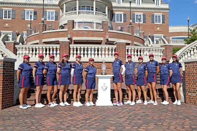 GAINESVILLE, VA - SEPTEMBER 10: Team USA poses for a team photo during the first day of practice for the 2024 Solheim Cup at Robert Trent Jones Golf Club at Gainesville, Virginia (Photo by Brian Spurlock Icon Sportswire) GOLF: SEP 10 LPGA, Golf Damen Solheim Cup EDITORIAL USE ONLY Icon24091021