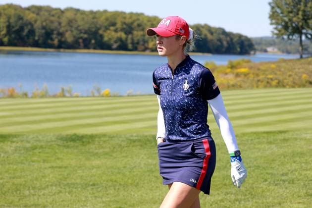 GAINESVILLE, VA - SEPTEMBER: Team USA golfer Nelly Korda walks to the 17th tee during the first day of practice for the 2024 Solheim Cup at Robert Trent Jones Golf Club at Gainesville, Virginia (Photo by Brian Spurlock Icon Sportswire) GOLF: SEP 10 LPGA, Golf Damen Solheim Cup EDITORIAL USE ONLY Icon24091092