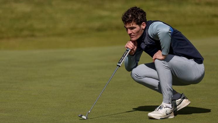 2024 Amgen Irish Open - Pro Am, Royal County Down, Newcastle, Northern Ireland 11 9 2024 Jarlath Og Burns lines up his putt on the 12th green Jarlath Og Burns lines up his putt on the 12th green 11 9 2024  Copyright: x INPHO BenxBradyx BB4_0622