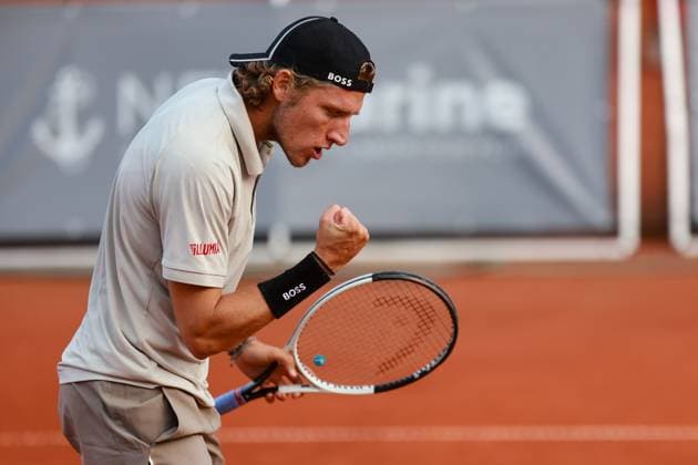 SZCZECIN, 11.09.2024 TURNIEJ TENISA ZIEMNEGO ATP, Tennis Herren CHALLENGER INVEST IN SZCZECIN OPEN 2024 NZ RADOSC JACOPO BERRETTINI PO WYGRANIU PUNKTU JACOPO BERRETTINI CELEBRATES AFTER WINNING THE POINT FOT. KRZYSZTOF CICHOMSKI NEWSPIX.PL --- Newspix.pl  240911KCI060