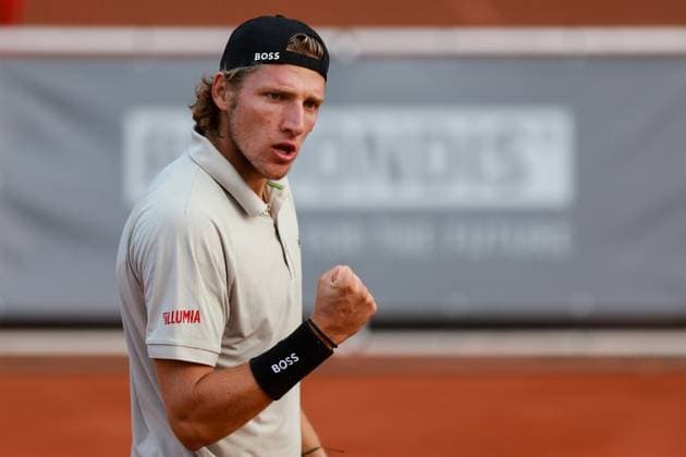 SZCZECIN, 11.09.2024 TURNIEJ TENISA ZIEMNEGO ATP, Tennis Herren CHALLENGER INVEST IN SZCZECIN OPEN 2024 NZ RADOSC JACOPO BERRETTINI PO WYGRANIU GEMA JACOPO BERRETTINI CELEBRATES AFTER WINNING THE GAME FOT. KRZYSZTOF CICHOMSKI NEWSPIX.PL --- Newspix.pl  240911KCI061