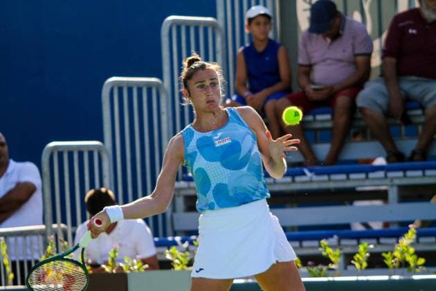 September 11, 2024, Monastir, Monastir Governorate, Tunisia: Monastir, Tunisia. 10 September 2024. Sara Sorribes Tormo of Spain plays against Jana Fett of Croatia at the Jasmin Open in Monastir, Tunisia. The women s professional tennis tournament is taking place at the Magic Hotel Skanes in Monastir between 9 and 15 September 2024 Monastir Tunisia - ZUMAd99_ 20240911_zap_d99_008 Copyright: xHasanxMradx