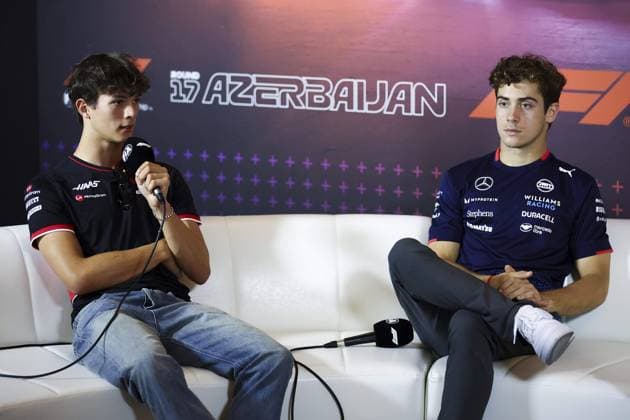 BEARMAN Ollie, Haas F1 Team VF-24 Ferrari, portrait, and COLAPINTO Franco (arg), Williams Racing FW46, portrait press conference, PK, Pressekonferenz during the Formula 1 Azerbaijan Grand Prix 2024, 17th round of the 2024 Formula One World Championship, WM, Weltmeisterschaft from September 13 to 15, 2024 on the Baku City Circuit, in Baku, Azerbaijan - F1 - AZERBAIJAN GRAND PRIX 2024 DPPI Panoramic  240912_R17_AZERBAIJAN_DP_EA029907
