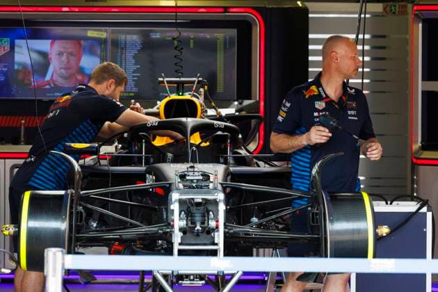 12th September 2024; Baku City Circuit, Baku, Azerbaijan; Formula 1 Azerbaijan Grand Prix 2024; Team and Driver arrivals day; Oracle Red Bull car is assembled in their garage  ActionPlus12691537 StephenxBlackberry
