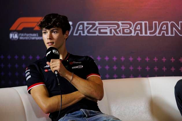 12th September 2024; Baku City Circuit, Baku, Azerbaijan; Formula 1 Azerbaijan Grand Prix 2024; Team and Driver arrivals day; Number 50 MoneyGram Haas fill in driver Oliver Bearman during the press conference, PK, Pressekonferenz  ActionPlus12691550 StephenxBlackberry