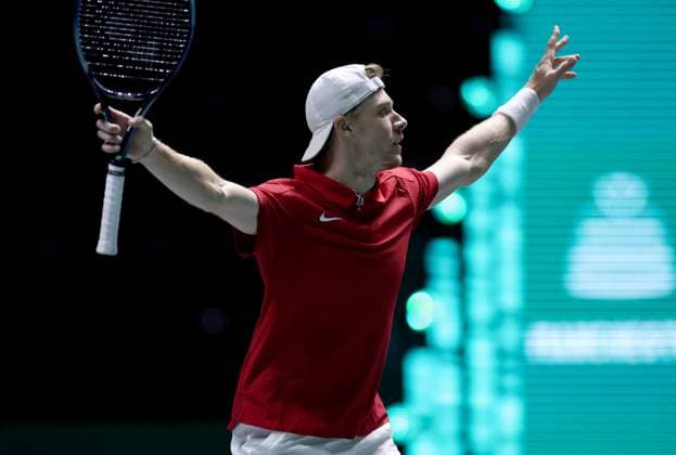 Denis Shapovalov of Canada celebrates Davis Cup Group Stage Finals 2024, Day Three, AO Arena, Manchester, UK - 12 Sep 2024  Copyright: xEllaxLing Shutterstockx 14713339g