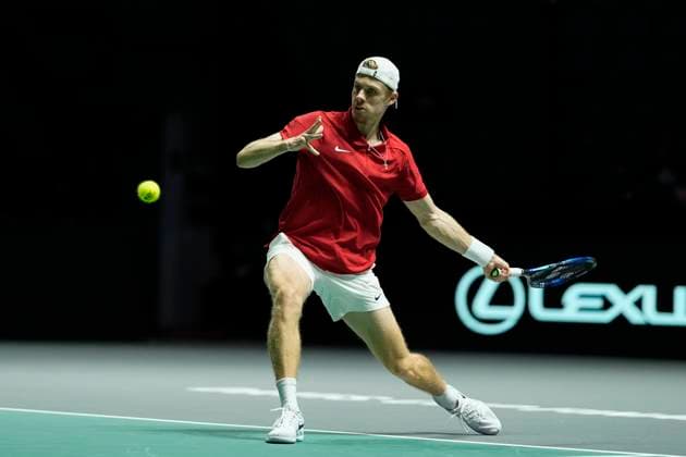 12th September 2024; AO Arena, Manchester, England; Davis Cup Finals, Group Stage, Group D Day 3; Denis Shapovalov of Canada plays a forehand shot during the second set  ActionPlus12691596 StevenxFlynn