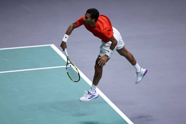 Felix Auger Aliassime of Canada in action Davis Cup Group Stage Finals 2024, Day Three, AO Arena, Manchester, UK - 12 Sep 2024  Copyright: xEllaxLing Shutterstockx 14713339s