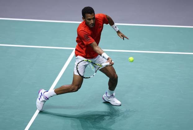 Felix Auger Aliassime of Canada in action Davis Cup Group Stage Finals 2024, Day Three, AO Arena, Manchester, UK - 12 Sep 2024  Copyright: xEllaxLing Shutterstockx 14713339o