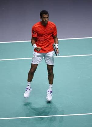 Felix Auger Aliassime of Canada celebrates Davis Cup Group Stage Finals 2024, Day Three, AO Arena, Manchester, UK - 12 Sep 2024  Copyright: xEllaxLing Shutterstockx 14713339m