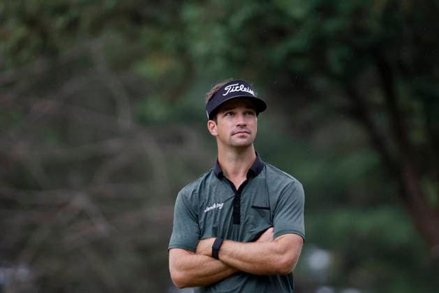 FRANKLIN, TN - SEPTEMBER 12: Trevor Cone looks up as it begins to rain during the first round of the Simmons Bank Open, September 12, 2024, at Vanderbilt Legends Club in Franklin, Tennessee. (Photo by Matthew Maxey Icon Sportswire) GOLF: SEP 12 Korn Ferry Tour - Simmons Bank Open EDITORIAL USE ONLY Icon240912042