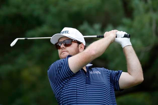 FRANKLIN, TN - SEPTEMBER 12: Harry Higgs watches his tee shot on No. 17 during the first round of the Simmons Bank Open, September 12, 2024, at Vanderbilt Legends Club in Franklin, Tennessee. (Photo by Matthew Maxey Icon Sportswire) GOLF: SEP 12 Korn Ferry Tour - Simmons Bank Open EDITORIAL USE ONLY Icon240912051