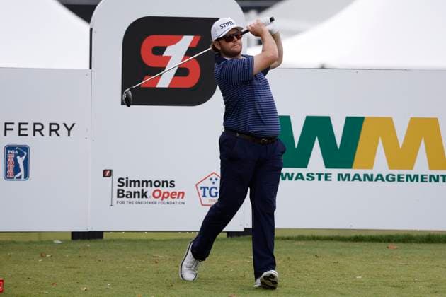 FRANKLIN, TN - SEPTEMBER 12: Harry Higgs watches his shot on No. 17 during the first round of the Simmons Bank Open, September 12, 2024, at Vanderbilt Legends Club in Franklin, Tennessee. (Photo by Matthew Maxey Icon Sportswire) GOLF: SEP 12 Korn Ferry Tour - Simmons Bank Open EDITORIAL USE ONLY Icon240912054