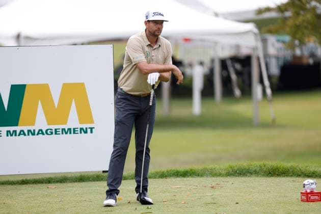 FRANKLIN, TN - SEPTEMBER 12: T.J. Vogel leans on his driver as he watches his drive on No. 17 during the first round of the Simmons Bank Open, September 12, 2024, at Vanderbilt Legends Club in Franklin, Tennessee. (Photo by Matthew Maxey Icon Sportswire) GOLF: SEP 12 Korn Ferry Tour - Simmons Bank Open EDITORIAL USE ONLY Icon240912056