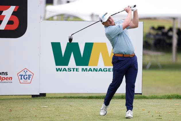 FRANKLIN, TN - SEPTEMBER 12: Shad Tuten watches his drive on No. 17 during the first round of the Simmons Bank Open, September 12, 2024, at Vanderbilt Legends Club in Franklin, Tennessee. (Photo by Matthew Maxey Icon Sportswire) GOLF: SEP 12 Korn Ferry Tour - Simmons Bank Open EDITORIAL USE ONLY Icon240912057