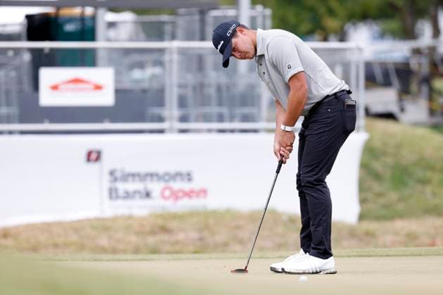 FRANKLIN, TN - SEPTEMBER 12: Karl Vilips watches his putt on No. 18 during the first round of the Simmons Bank Open, September 12, 2024, at Vanderbilt Legends Club in Franklin, Tennessee. (Photo by Matthew Maxey Icon Sportswire) GOLF: SEP 12 Korn Ferry Tour - Simmons Bank Open EDITORIAL USE ONLY Icon240912059