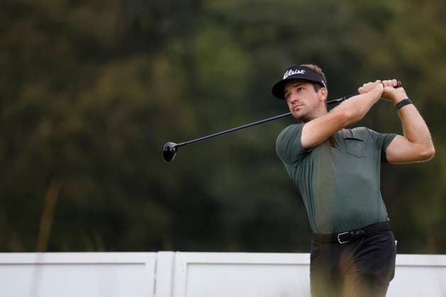 FRANKLIN, TN - SEPTEMBER 12: Trevor Cone watches his tee shot on No. 9 during the first round of the Simmons Bank Open, September 12, 2024, at Vanderbilt Legends Club in Franklin, Tennessee. (Photo by Matthew Maxey Icon Sportswire) GOLF: SEP 12 Korn Ferry Tour - Simmons Bank Open EDITORIAL USE ONLY Icon240912071
