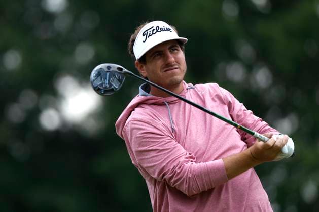 FRANKLIN, TN - SEPTEMBER 12: Taylor Dickson watches his tee shot off No. 9 during the first round of the Simmons Bank Open, September 12, 2024, at Vanderbilt Legends Club in Franklin, Tennessee. (Photo by Matthew Maxey Icon Sportswire) GOLF: SEP 12 Korn Ferry Tour - Simmons Bank Open EDITORIAL USE ONLY Icon240912077