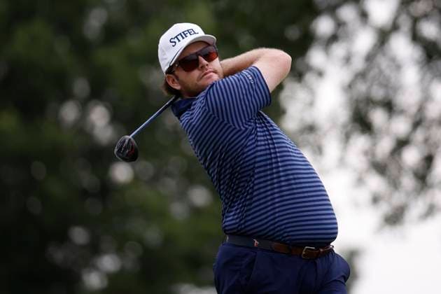 FRANKLIN, TN - SEPTEMBER 12: Harry Higgs watches his tee shot on No. 9 during the first round of the Simmons Bank Open, September 12, 2024, at Vanderbilt Legends Club in Franklin, Tennessee. (Photo by Matthew Maxey Icon Sportswire) GOLF: SEP 12 Korn Ferry Tour - Simmons Bank Open EDITORIAL USE ONLY Icon240912078