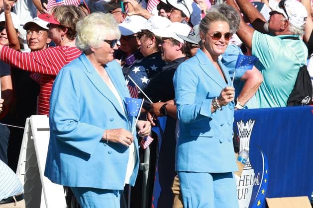 GAINESVILLE, VA - SEPTEMBER 12: From left to right Team Europe vice captain Laura Davies and captain Suzann Pettersen walk in for the start of the Opening Ceremony for the 2024 Solheim Cup on September 12th, 2024, at the Robert Trent Jones Golf Club in Gainesville, Virginia. (Photo by Brian Spurlock Icon Sportswire) GOLF: SEP 12 Solheim Cup Opening Ceremony EDITORIAL USE ONLY Icon24091212