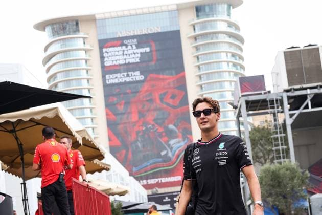 RUSSELL George (gbr), Mercedes AMG F1 Team W15, portrait during the Formula 1 Azerbaijan Grand Prix 2024, 17th round of the 2024 Formula One World Championship, WM, Weltmeisterschaft from September 13 to 15, 2024 on the Baku City Circuit, in Baku, Azerbaijan - F1 - AZERBAIJAN GRAND PRIX 2024 DPPI Panoramic  240913_R17_AZERBAIJAN_DP_FG0O1315
