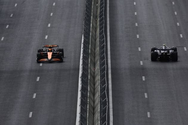 F1 Grand Prix Of Azerbaijan 2024 Practice 1 Lando Norris of McLaren and Franco Colapinto of Williams during first practice ahead of the Formula 1 Grand Prix of Azerbaijan at Baku City Circuit in Baku, Azerbaijan on September 13, 2024. Baku Azerbaijan  Copyright: xJakubxPorzyckix originalFilename:porzycki-f1grandp240913_np8qU.jpg