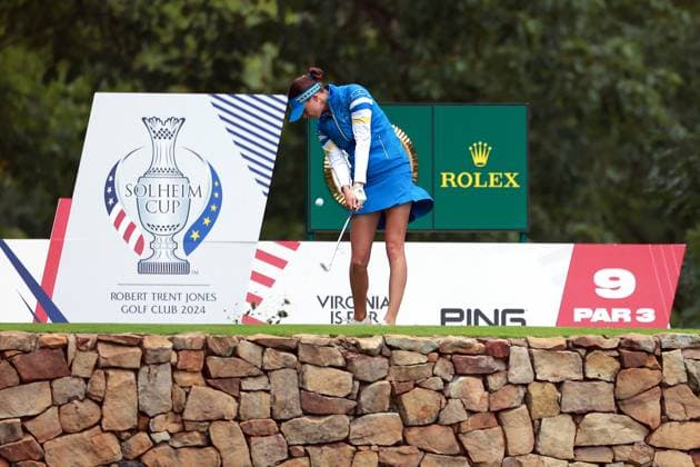 Solheim Cup GAINESVILLE, VIRGINIA - SEPTEMBER 13: Esther Henseleit of Team Europe hits from the 9th tee during Day One of the Solheim Cup at Robert Trent Jones Golf Club on Friday, September 13, 2024 in Gainesville, Virginia. Gainesville Virginia United States  Copyright: xAmyxLemusx originalFilename:lemus-solheimc240913_npMo0.jpg