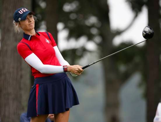 Sept 13, 2024: Nelly Korda of team USA drives off of the 12th tee box during the Solheim Cup on the Robert Trent Jones golf course in Gainesville, Virginia. CSM Gainesville United States of America - ZUMAc04_ 20240913_zma_c04_022 Copyright: xJustinxCooperx