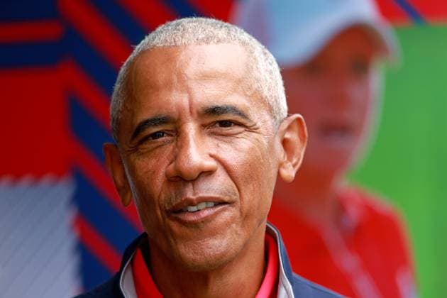 GAINESVILLE, VA - SEPTEMBER 13: Former United States president Barack Obama is at the first tee during the Friday Four Ball of the first round of the 2024 Solheim Cup on September 13, 2024, at Robert Trent Jones Golf Club at Gainesville, Virginia. (Photo by Brian Spurlock Icon Sportswire) GOLF: SEP 13 Solheim Cup EDITORIAL USE ONLY Icon24091317