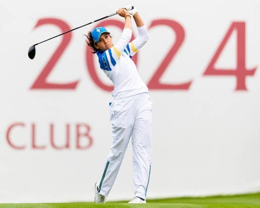 September 13, 2024, Gainesville, Va, USA: Team Europe s ALBANE VALENZUELA tees off on the first hole during day one of the 2024 Solheim Cup. Gainesville USA - ZUMAb237 20240913_znp_b237_006 Copyright: xRobertxBlakleyx